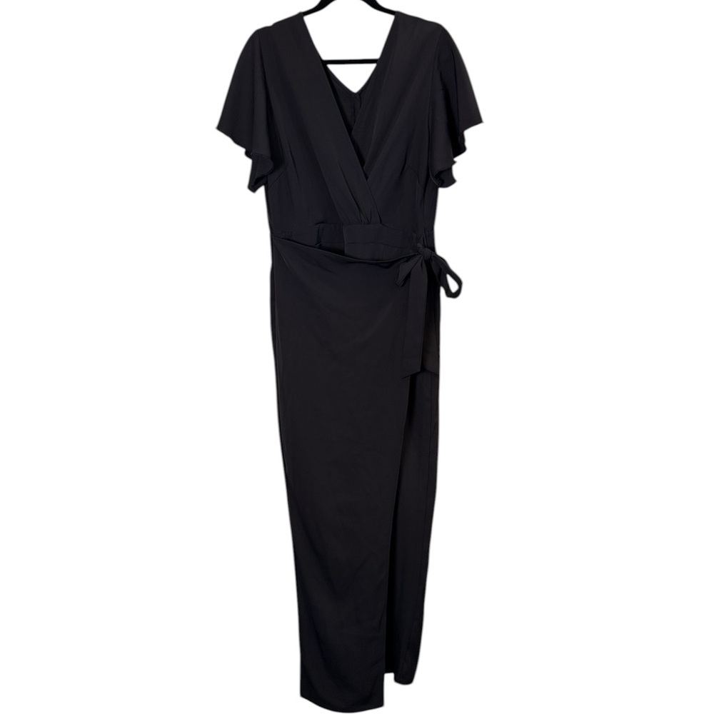 Halara Women’s Black Short Sleeve Wide Leg Wrap Maxi Style Jumpsuit Sz XL
